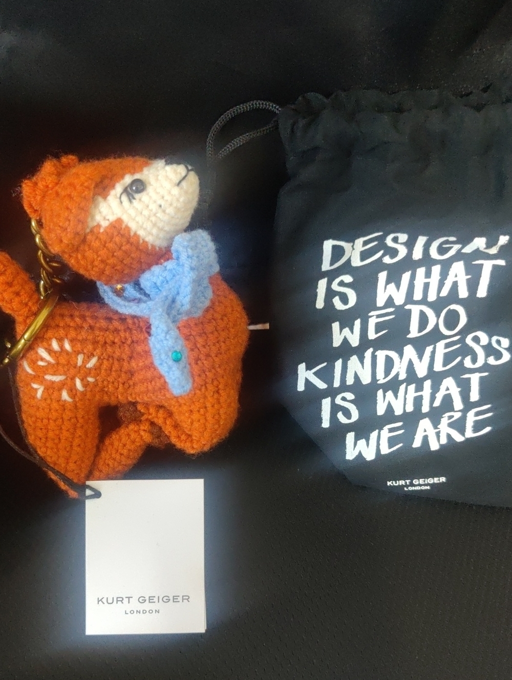 KURT GEIGER CROCHET REINDEER KEYRING — NWT + DUSTBAG